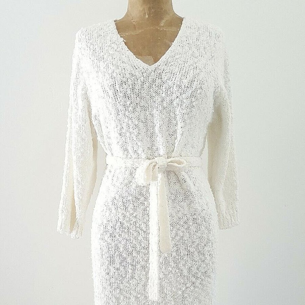Vintage 80s White Knit Sweater Dress Size Small